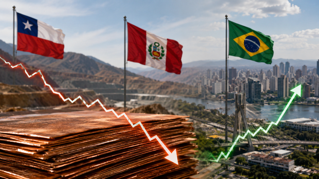 La caída del cobre golpea a Chile y Perú mientras Brasil sorprende con su crecimiento